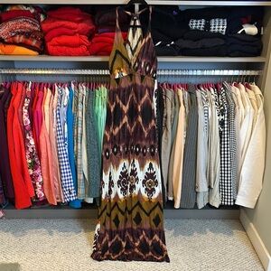 Body Central brown/white v neck padded bust elastic waistband maxi dress size XS